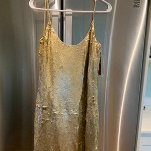 gold sequin spaghetti strap dress